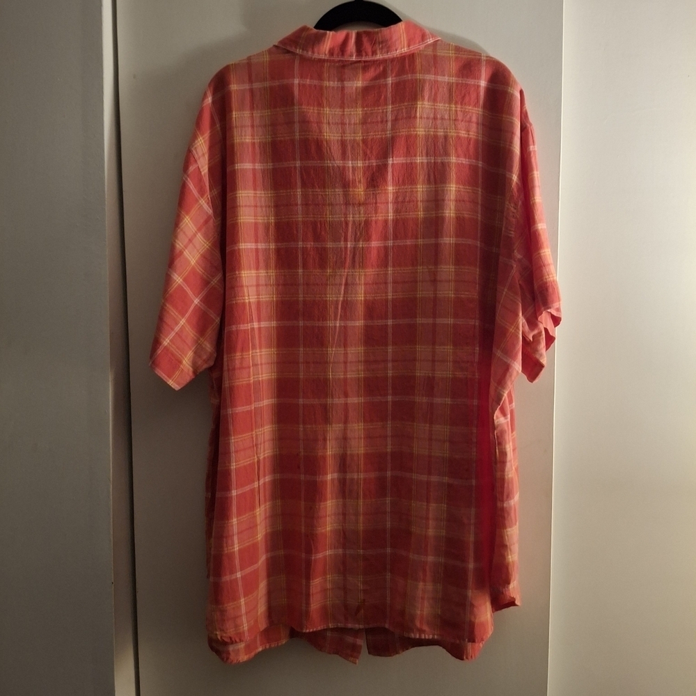 Venezia Jeans Men's Red and Orange Plaid Button Down Shirt - Picture 2 of 5